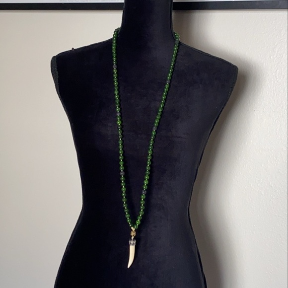 Jade with Lava Beads and bone charm Necklace - Picture 5 of 13